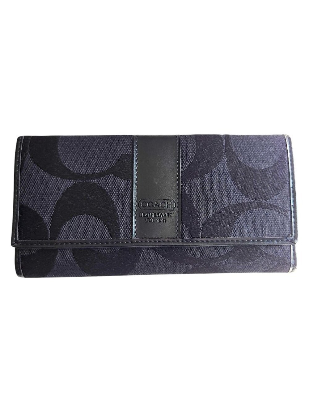 Coach Signature Black Jacquard Canvas and Leather Trifold Wallet with Zip Pocket